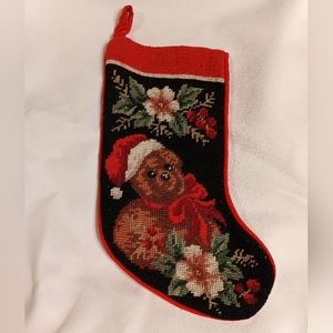 Vtg needle point teddy bear stocking